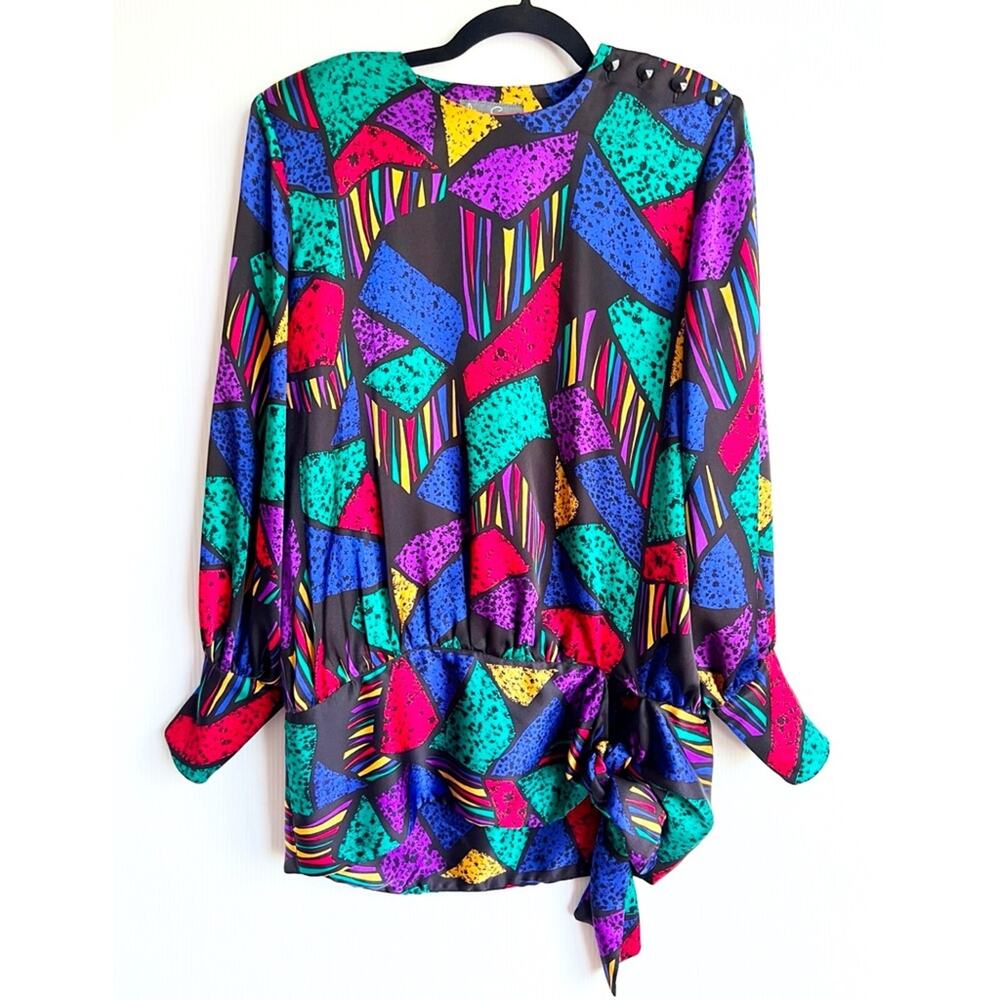 Vintage 1980s Jimmy Garcia Blouson Funky Abstract Blouse